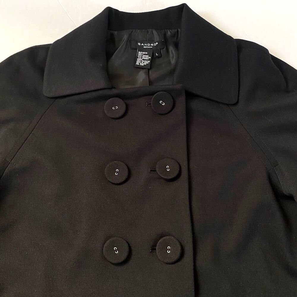 Sandro Sportswear Double Breasted Blazer Womens Size L Black 3/4 Cuffed Sleeves - Picture 2 of 16